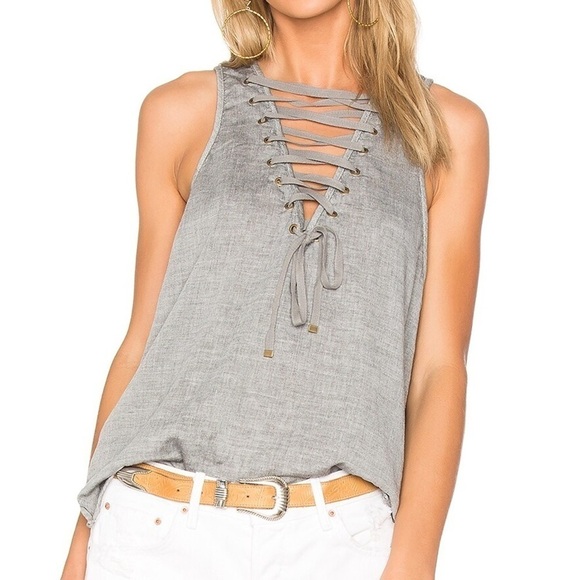 Free People One Teaspoon Dirty Work Tank Top Sleeveless Lace Up Grey XXS - Picture 4 of 17